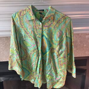 Lauren‎ Ralph Lauren Green Paisley Button Up Top EUC 1x